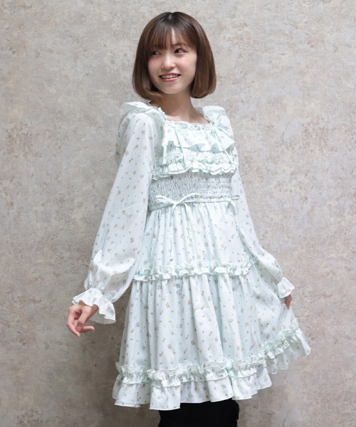 axes femme POETIQUE ワンピース ギャザーフリル長袖ワンピース