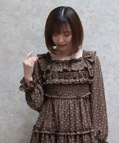 axes femme POETIQUE ワンピース ギャザーフリル長袖ワンピース