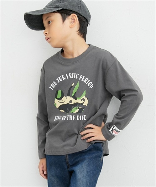 tシャツ 働く車＆恐竜プリント長袖Tシャツ キッズ 子供服 男の子