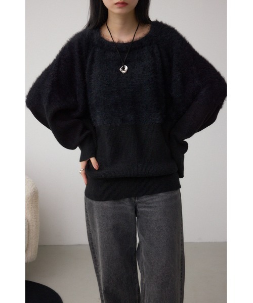 まいまい　新品✨23区 パール ウールブレンド プルオーバー 黒 44 AZUL BY MOUSSY（アズールバイマウジー） ニット セーター シャギー