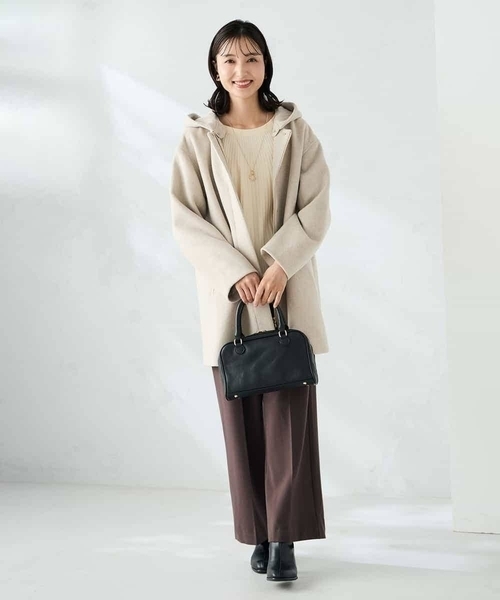 コート アウター 「２WAY」Aラインフーデッドミドルコート レディースの画像