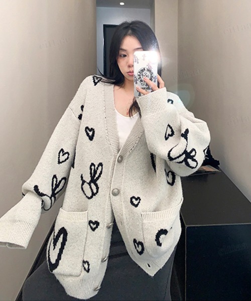 Dalfwin（ダールフィン） カーディガン 韓国ファッション ハート柄V