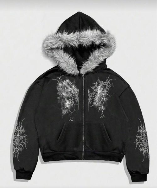 MONOCHROME パーカー クラッキングデザインファーフードパーカー