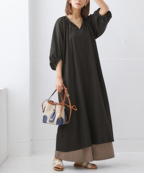 「nissen」 長袖ワンピース LL ベージュ レディース_画像9