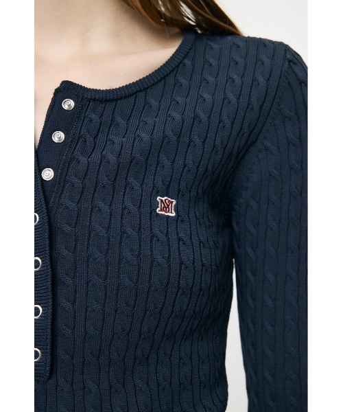 MOUSSY HENRY NECK CABLE KNIT トップス　ピンク HENRY NECK CABLE ニットトップス（ニット/セーター）｜MOUSSY