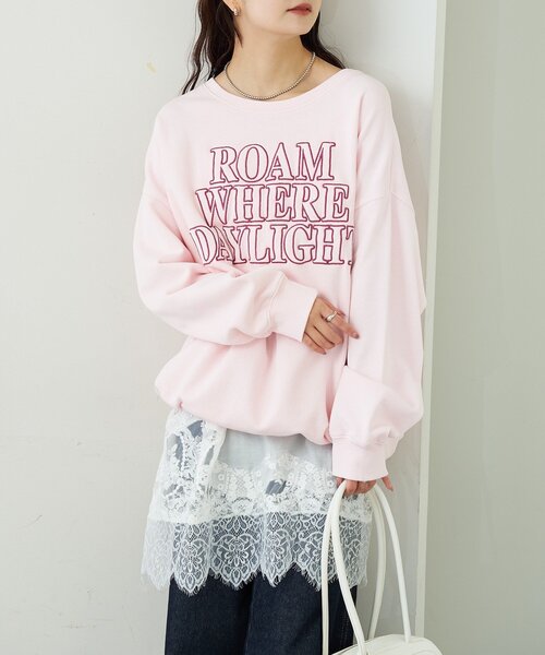 MICANA マイカーナ ボリュームスリーブ ロゴスウェット フリー ピンク mystic（ミスティック） トレーナー スウェット アップリケロゴ