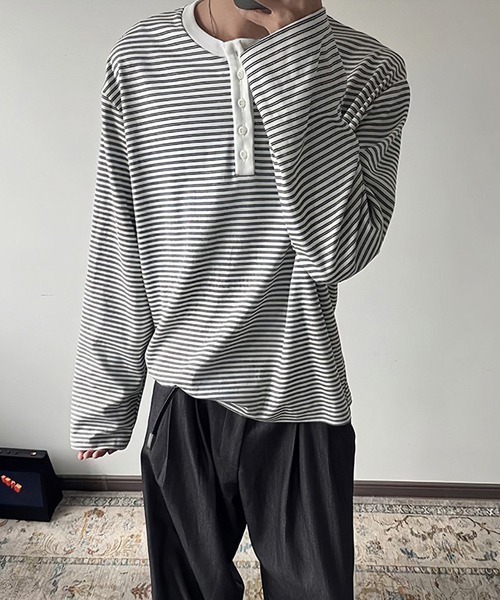 Ressaca（レサーカ） ヘンリーネック tシャツ ボーダー柄ヘンリー