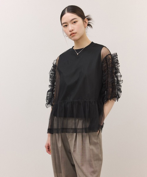 tシャツ 「サステナブル」フリルギャザーチュールトップス レディースの画像
