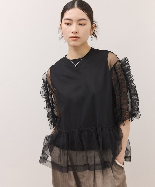 tシャツ 「サステナブル」フリルギャザーチュールトップス レディースの画像