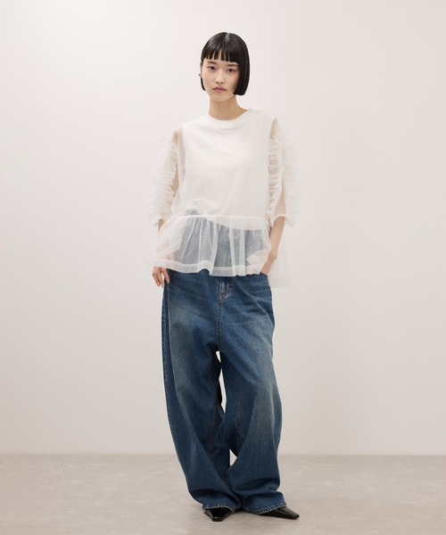 tシャツ 「サステナブル」フリルギャザーチュールトップス レディースの画像