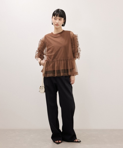 tシャツ 「サステナブル」フリルギャザーチュールトップス レディースの画像