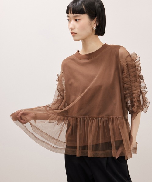 tシャツ 「サステナブル」フリルギャザーチュールトップス レディースの画像
