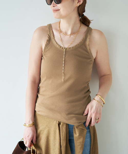 Deuxième Classe ベージュ タンクトップ Deuxieme Classe（ドゥーズィエムクラス） tシャツ SHEERNESS リブ
