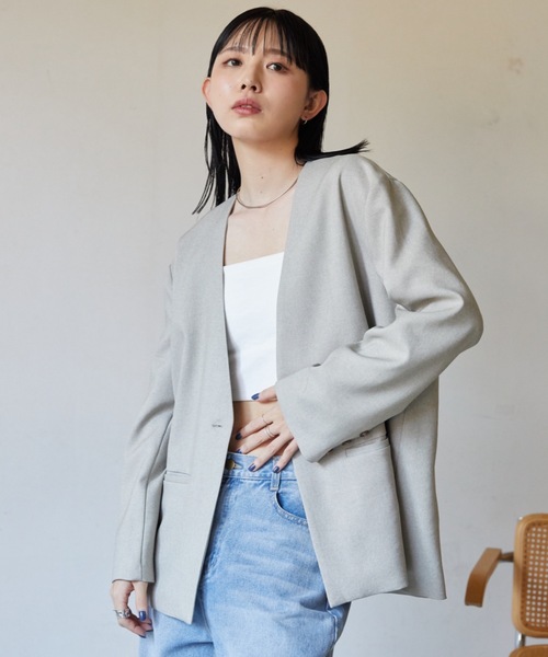 「Aunt Marie's」 ノーカラージャケット FREE ベージュ レディース_画像5