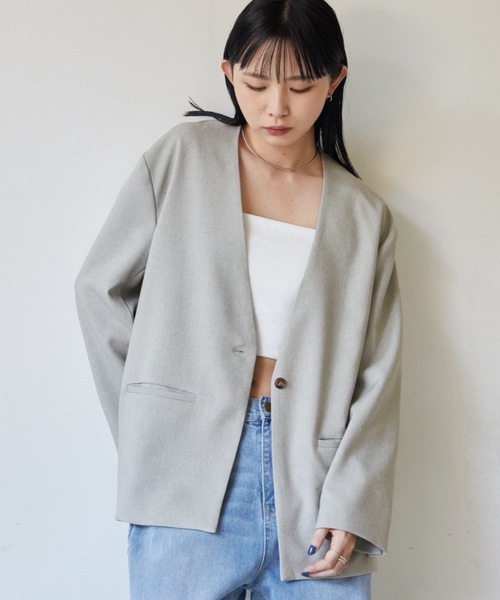 「Aunt Marie's」 ノーカラージャケット FREE ベージュ レディース_画像7