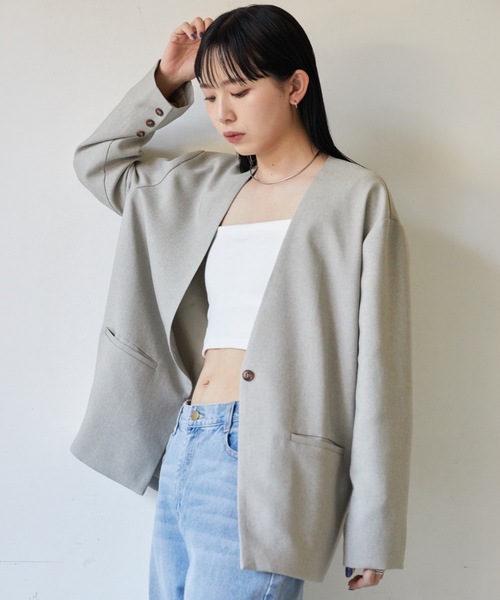 「Aunt Marie's」 ノーカラージャケット FREE ベージュ レディース_画像8