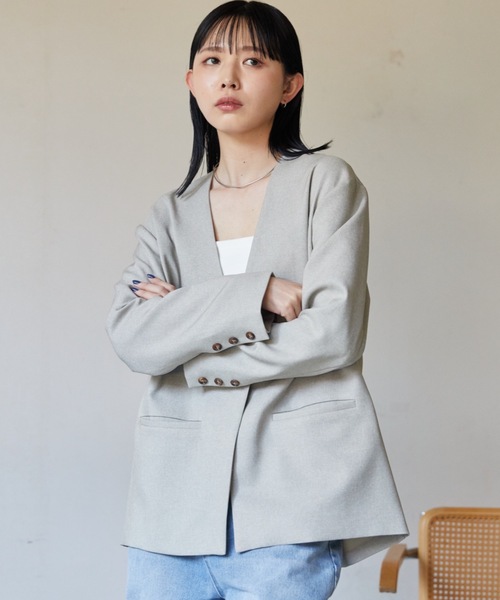 「Aunt Marie's」 ノーカラージャケット FREE ベージュ レディース_画像9