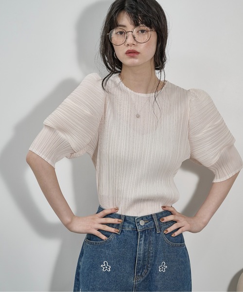 THE Yon tシャツ 半袖 フォルムスリーブプリーツトップス レディース