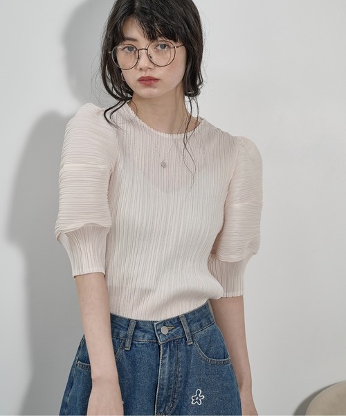 THE Yon tシャツ 半袖 フォルムスリーブプリーツトップス レディース