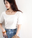 tシャツ ワイドネックリブカットソー(半袖) ...の詳細画像3