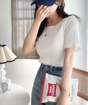 tシャツ ワイドネックリブカットソー(半袖) ...の詳細画像1