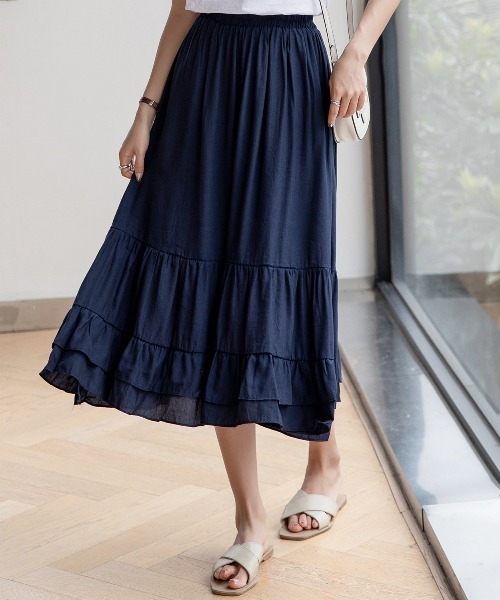 DAY CLOSET スカート レディース ミモレ丈きれいめティアードスカート