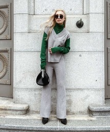 【oeuf nyc】ベスト&パンツ セットアップ　best pants knit esutoreja セットアップ Vネックニットパンツセットアップ