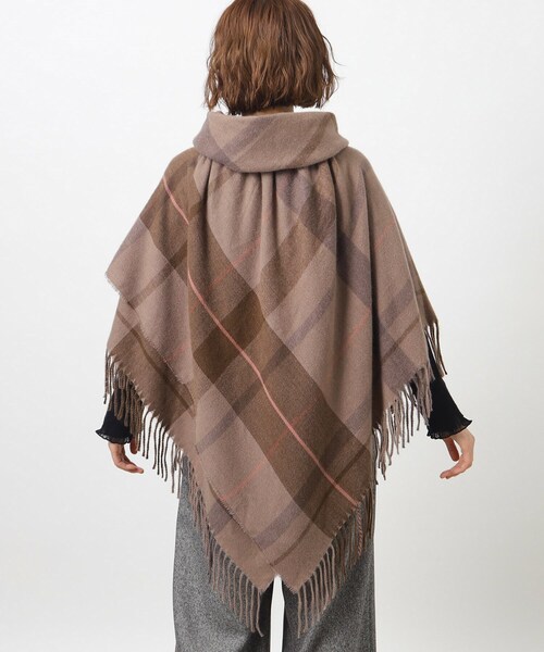 美品　チェック　ポンチョ　ケープ grove ポンチョ トグルボタン衿ギャザーチェックポンチョ