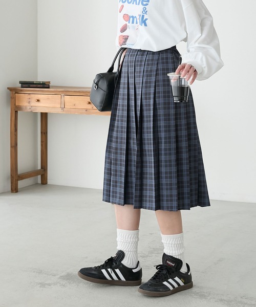 BONLECILL スカート タータンチェックミディ丈プリーツスカート