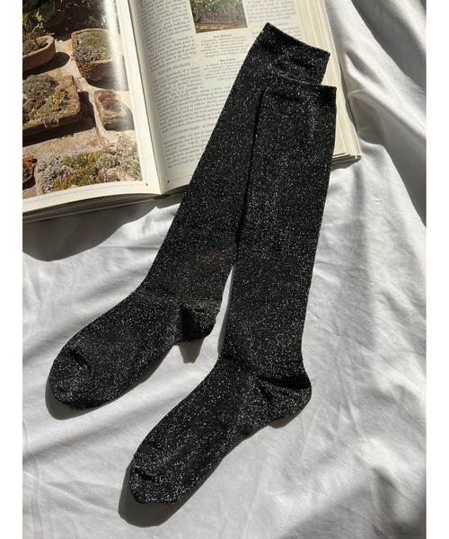 H627 新品未使用 23cm グッチ GGロゴ ラメ ハイソックス レディース