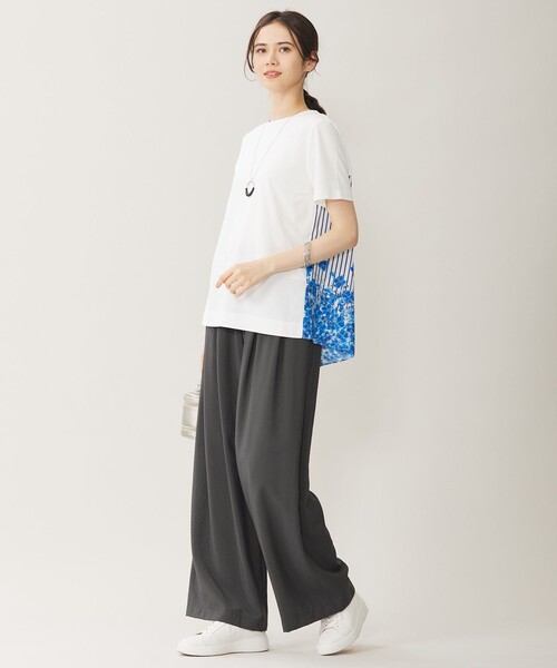 tシャツ 「洗える」オルタンシアフルールプリントコンビ カットソー レディース tシャツ Tシャツ 「洗える」オルタンシアフルールプリントコンビ