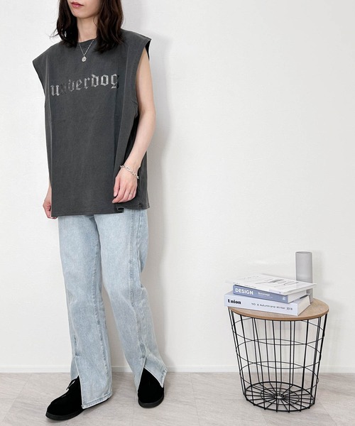 三津家着 &MOSS アンドモス ノースリーブ Tシャツ ユニセックス 2 LEGIT ノースリーブシャツ【2 LEGIT 2 QUIT】SAX 2501-1004