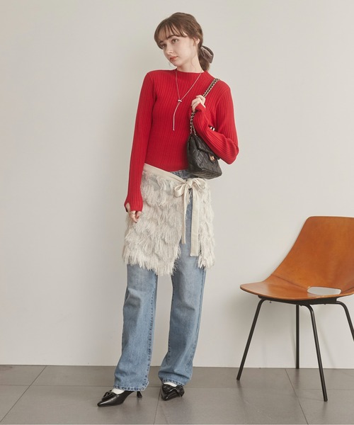 ANGIE ニット セーター ランダムリブ ハイネック ニット （ラメ入り