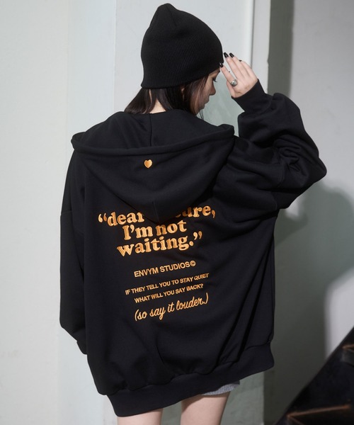 ENVYM パーカー バック刺繍 ビックシルエット ジップ レディース