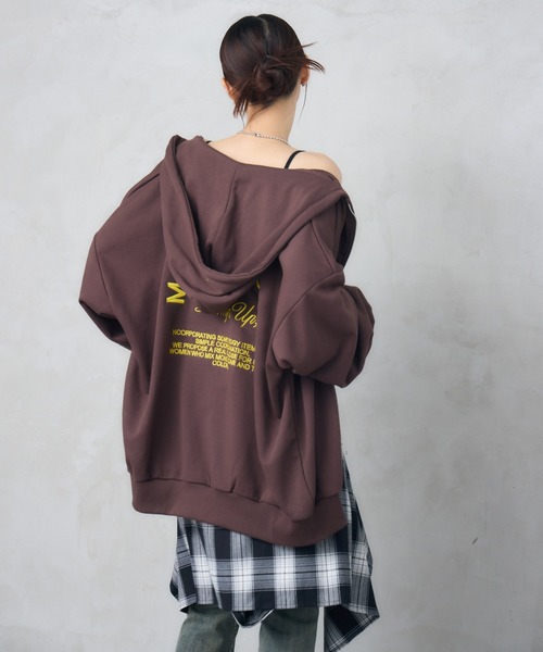 ENVYMアンビー バック刺繍 ビックシルエット ジップ パーカー ENVYM パーカー バック刺繍 ビックシルエット ジップ レディース