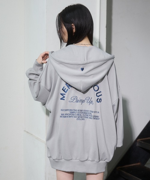 パーカー バック刺繍 ビックシルエット ジップ パーカー レディース ENVYM パーカー バック刺繍 ビックシルエット ジップ レディース