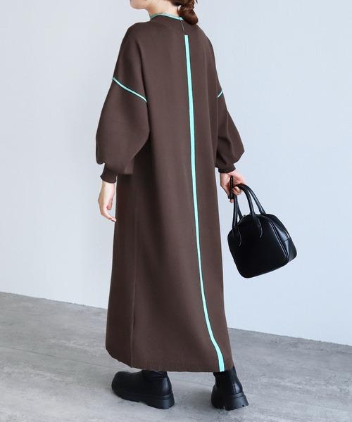 reca（レカ） ワンピース ミラノリブ配色ニットロングワンピース