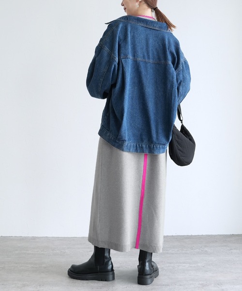 ♥️新品未使用♥️ ミカーレ　フード付きニット配色ロングワンピース ネイビーとピンク reca（レカ） ワンピース ミラノリブ配色ニットロングワンピース