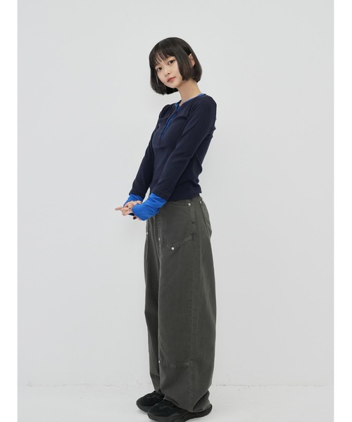カットソー(長袖/七分) ENOF layered tops 2024FW black extreme cashmere cotton t-shirt longsleeve 407 fatou – extreme