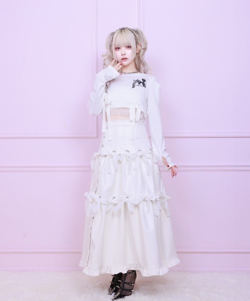 avenchumu スカート AVENCHUMU スカート Leather look hole ribbon skirt : ZOZOTOWN