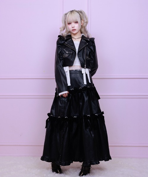 avenchumu スカート AVENCHUMU スカート Leather look hole ribbon skirt : ZOZOTOWN