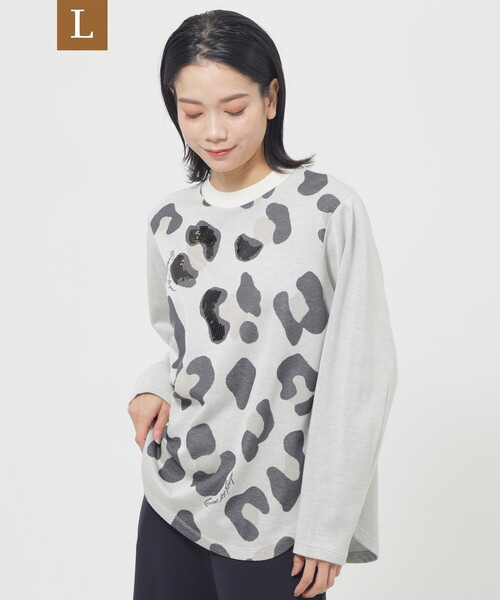 tシャツ 「L」「ウォッシャブル」パンサージャカードカットソー レディース