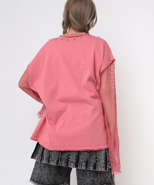 tシャツ M2401 メッシュスリーブスタッズロンＴ レディース M2401 メッシュスリーブスタッズロンT(M ホワイト): トップス