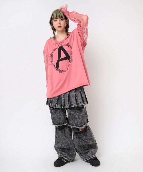 RNA tシャツ M2401 メッシュスリーブスタッズロンT レディース