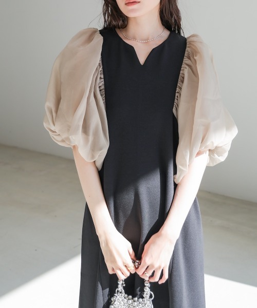 ワンピース 「S・Mサイズ展開」袖ボリュームポンチワンピース | BAB