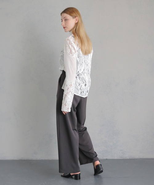 ブラウス シャツ 「＆g'aime」MIXレースカーブスイッチブラウス　MIX Lace Curved Switch Blouse レディース &g'aime】MIXレースカーブスイッチブラウス MIX Lace Curved