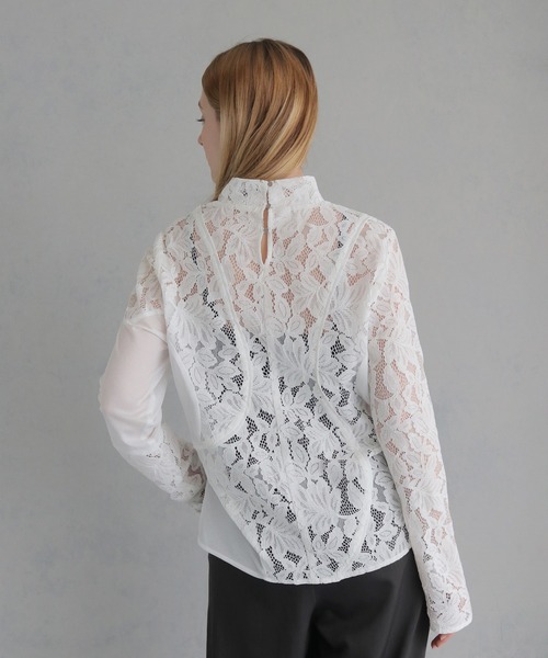 ブラウス シャツ 「＆g'aime」MIXレースカーブスイッチブラウス　MIX Lace Curved Switch Blouse レディース &g'aime】MIXレースカーブスイッチブラウス MIX Lace Curved
