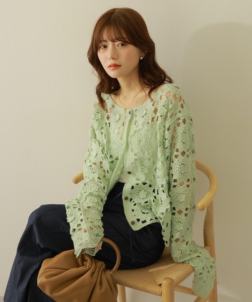 カーディガン crochet knit cardigan /クロシェ かぎ編み 長袖 ニット