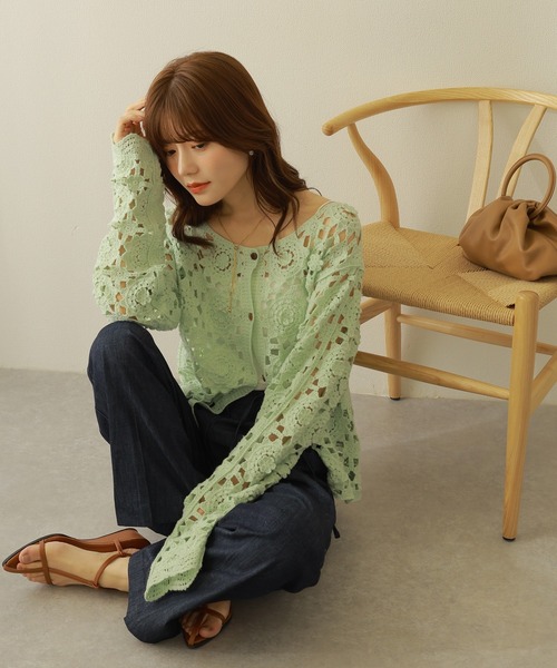 カーディガン crochet knit cardigan /クロシェ かぎ編み 長袖 ニット