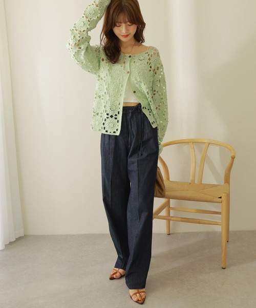 クロシェ編み ニットカーディガン カーディガン crochet knit cardigan /クロシェ かぎ編み 長袖 ニット